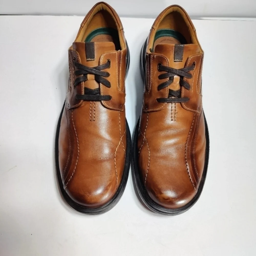 Clarks Men's Gessler Lace Formal Dress Brown Leather Oxford Shoes Size 14